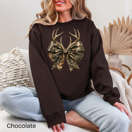 Camo Bow with Deer Antlers Gildan Crewneck Sweatshirt