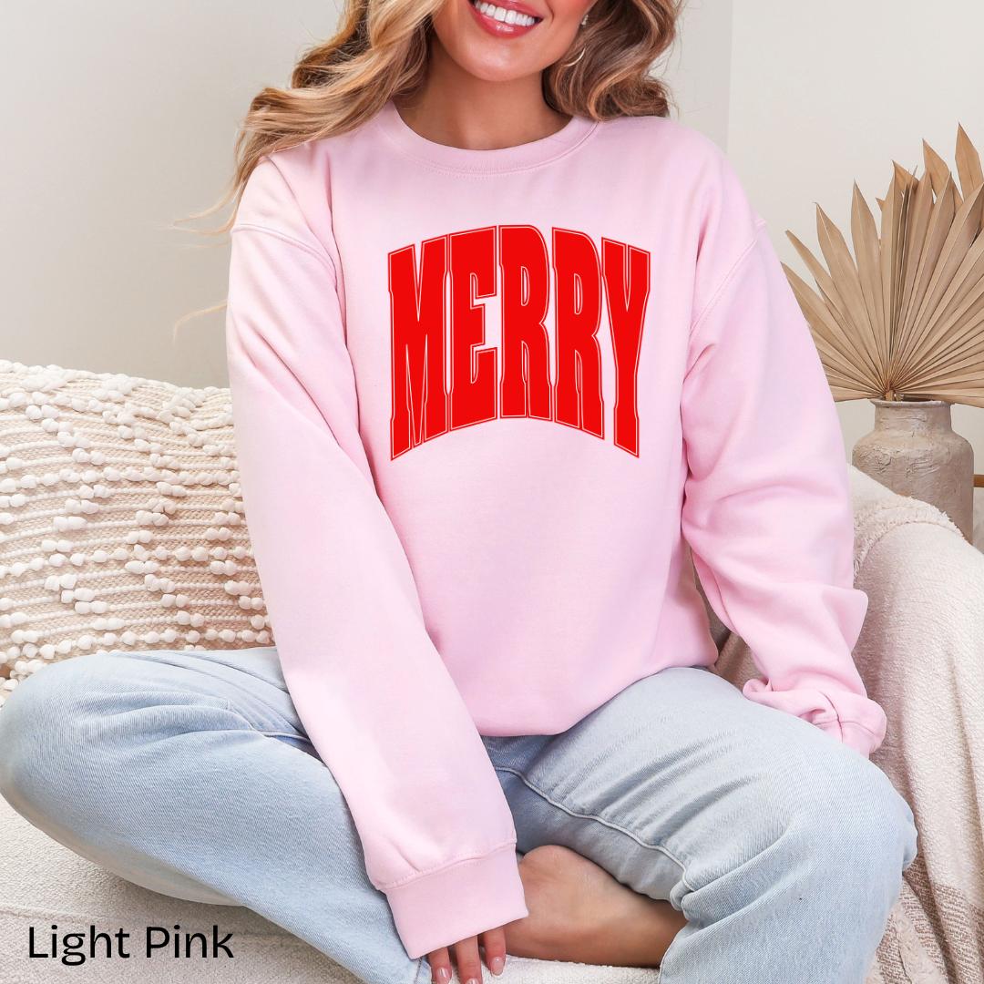 MERRY Arched Varsity Gildan Crewneck Sweatshirt
