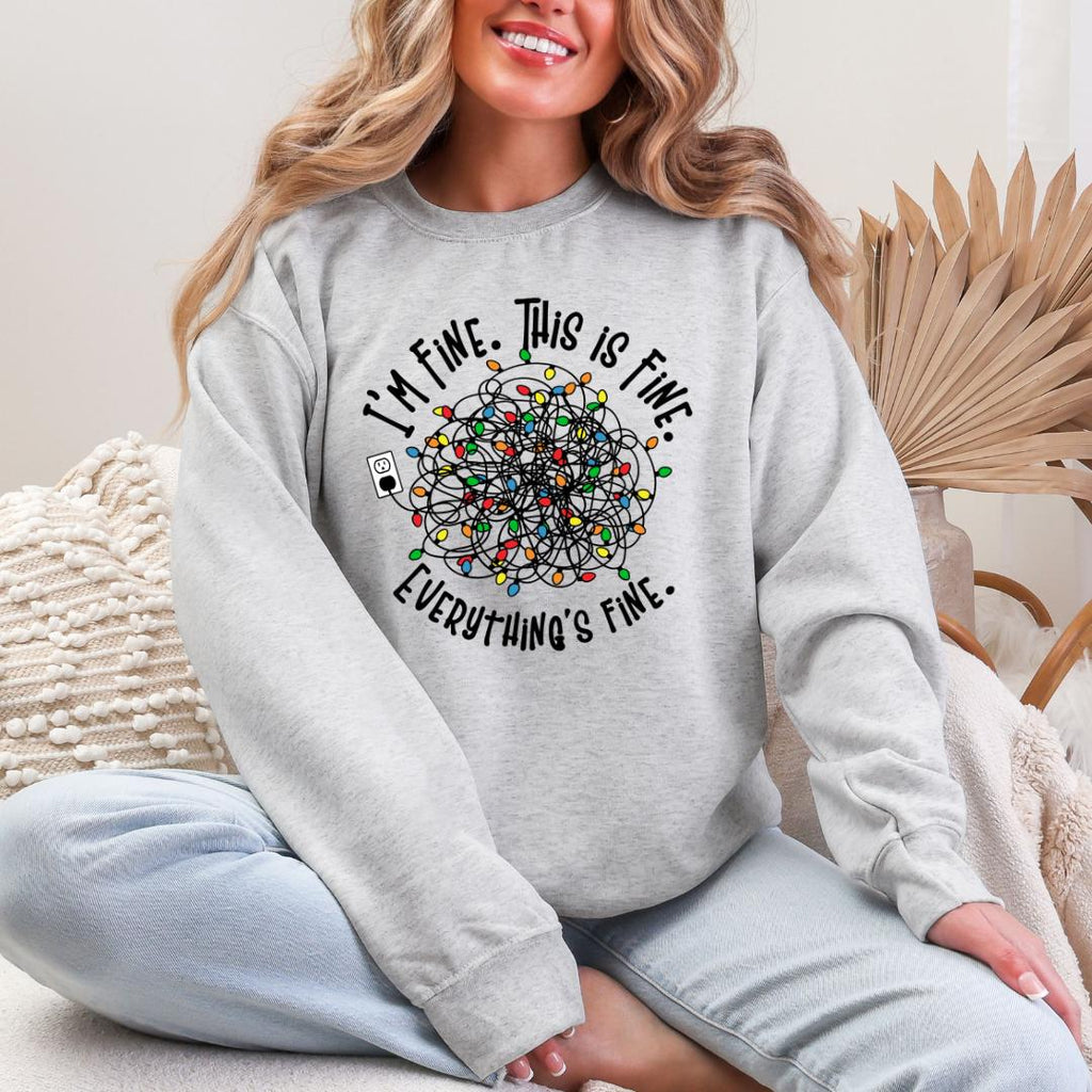 I'm Fine This Is Fine Christmas Lights Gildan Crewneck Sweatshirt