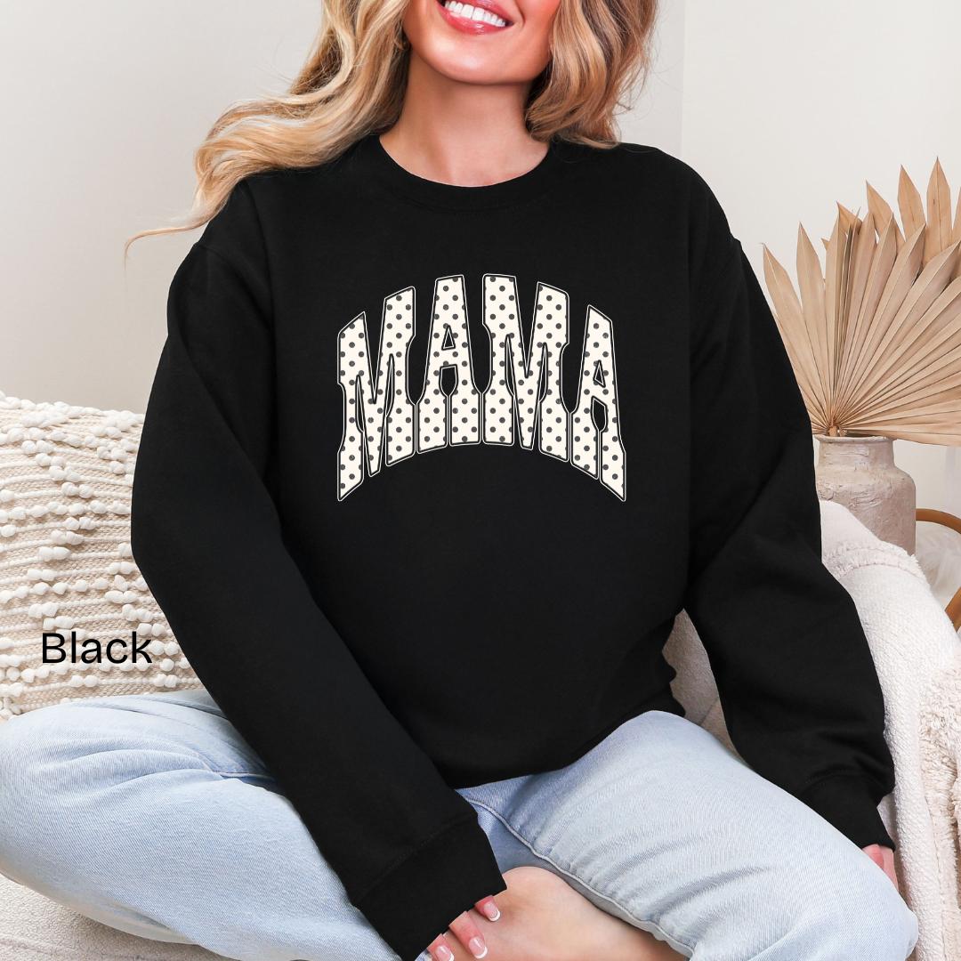 MAMA Polka Dot Varsity Gildan Crewneck Sweatshirt