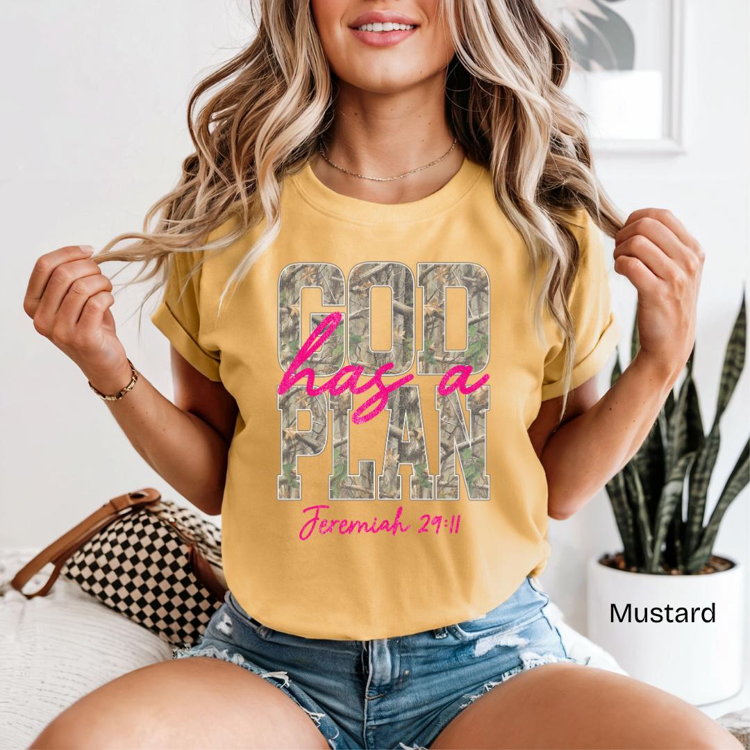 God Has A Plan Jeremiah 29:11 Camo Comfort Colors T-Shirt
