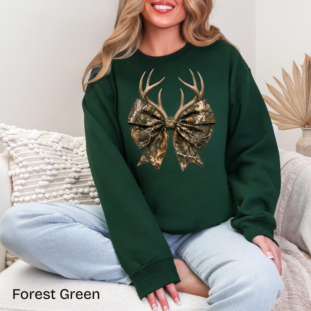 Camo Bow with Deer Antlers Gildan Crewneck Sweatshirt