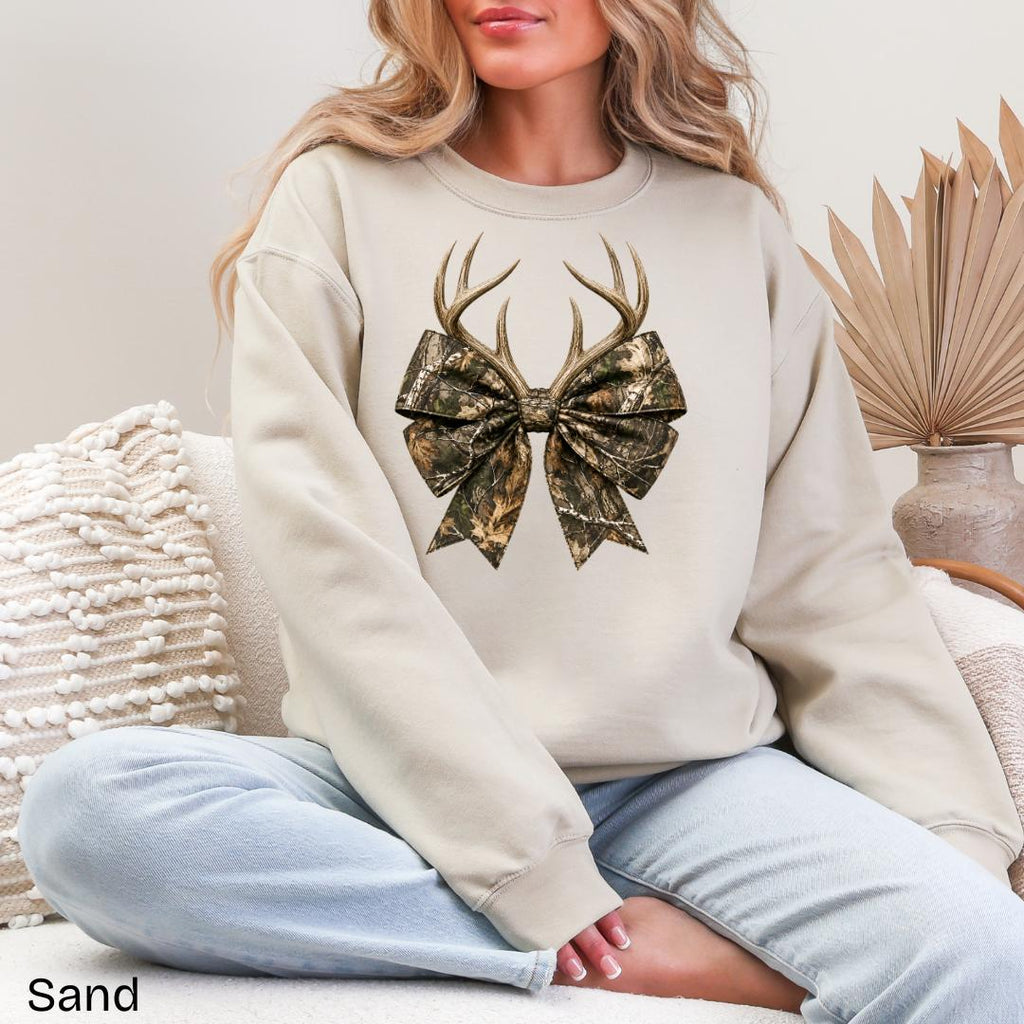 Camo Bow with Deer Antlers Gildan Crewneck Sweatshirt