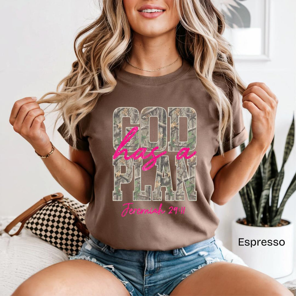 God Has A Plan Jeremiah 29:11 Camo Comfort Colors T-Shirt