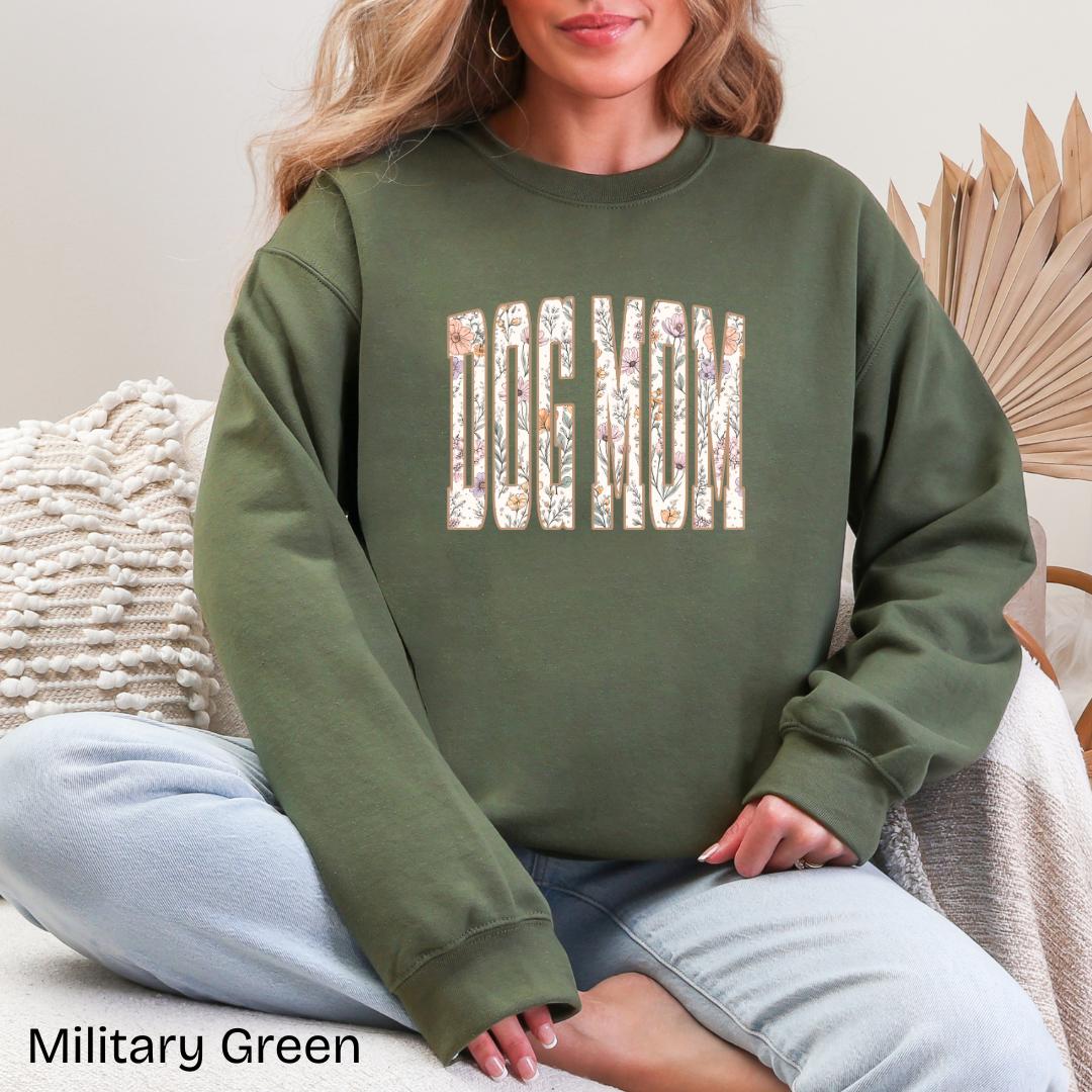 DOG MOM Wildflower Varsity Gildan Crewneck Sweatshirt