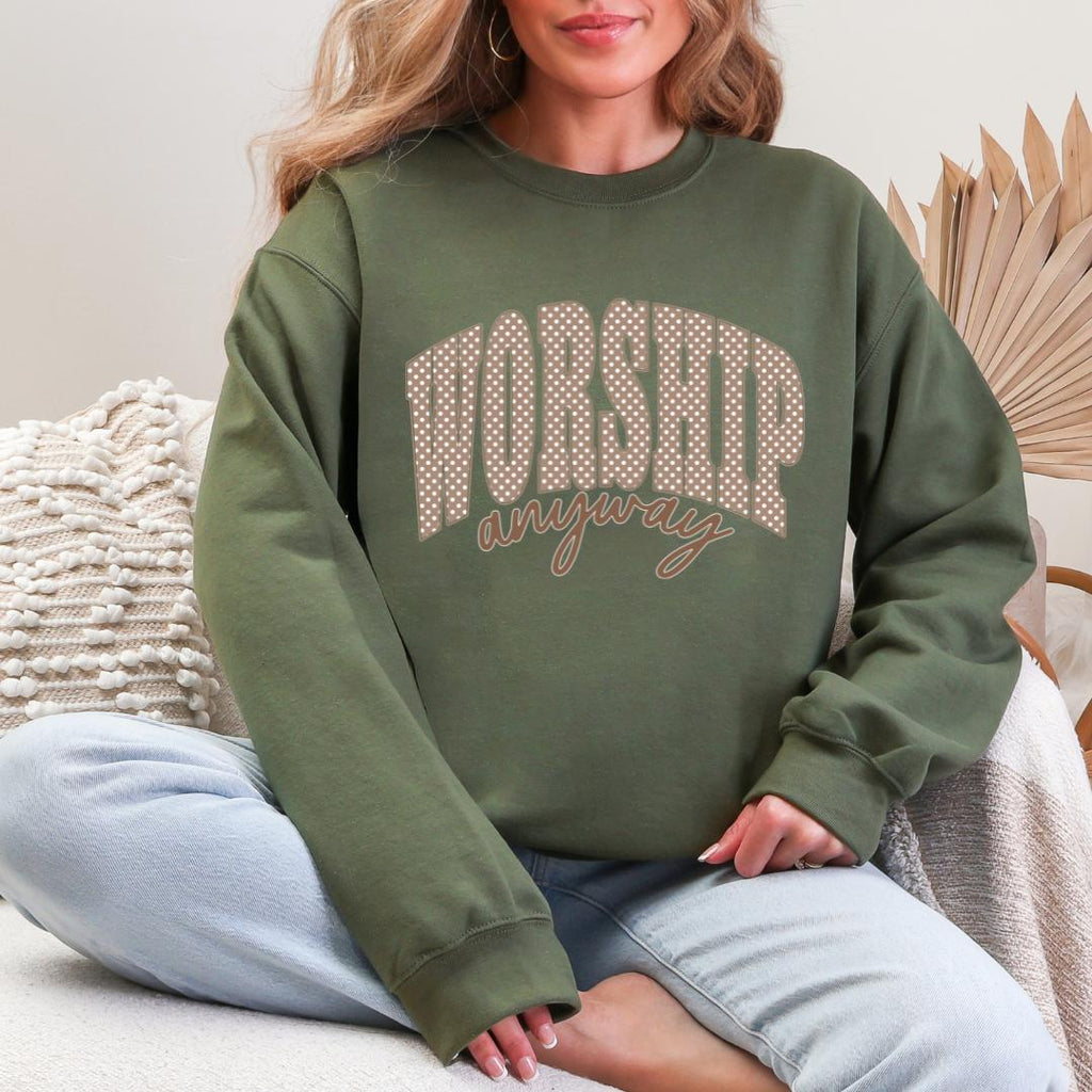 Worship Anyway Polka Dot Gildan Crewneck Sweatshirt