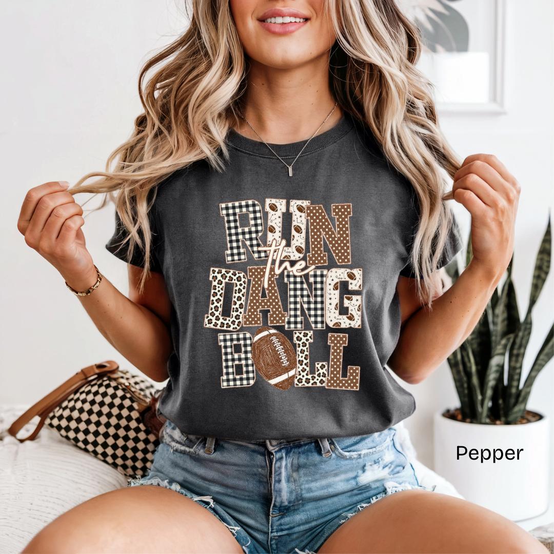 Run The Dang Ball Leopard Gingham Comfort Colors T-Shirt