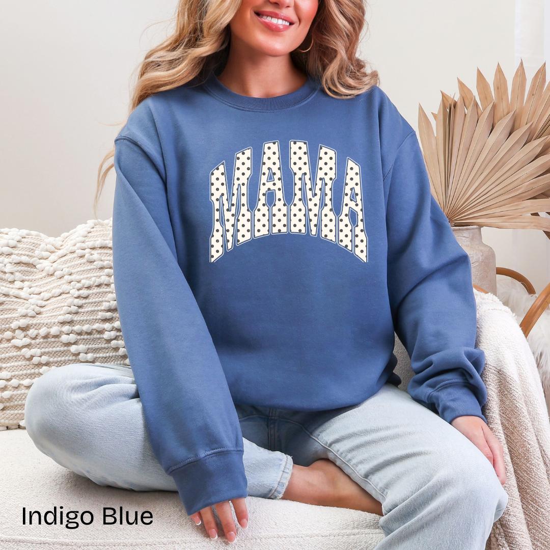 MAMA Polka Dot Varsity Gildan Crewneck Sweatshirt