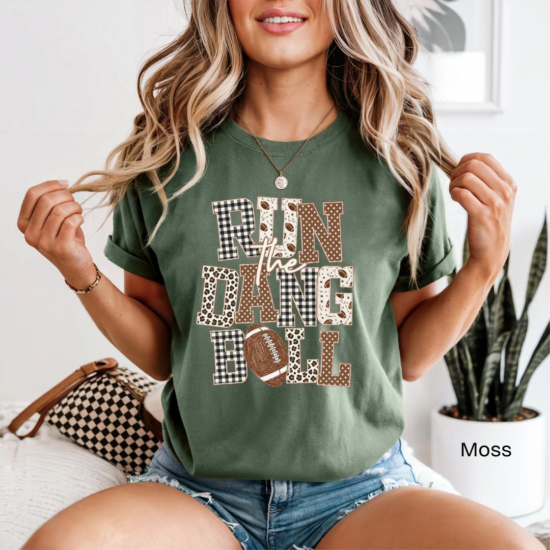 Run The Dang Ball Leopard Gingham Comfort Colors T-Shirt