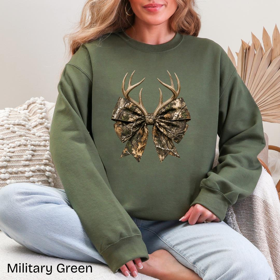 Camo Bow with Deer Antlers Gildan Crewneck Sweatshirt