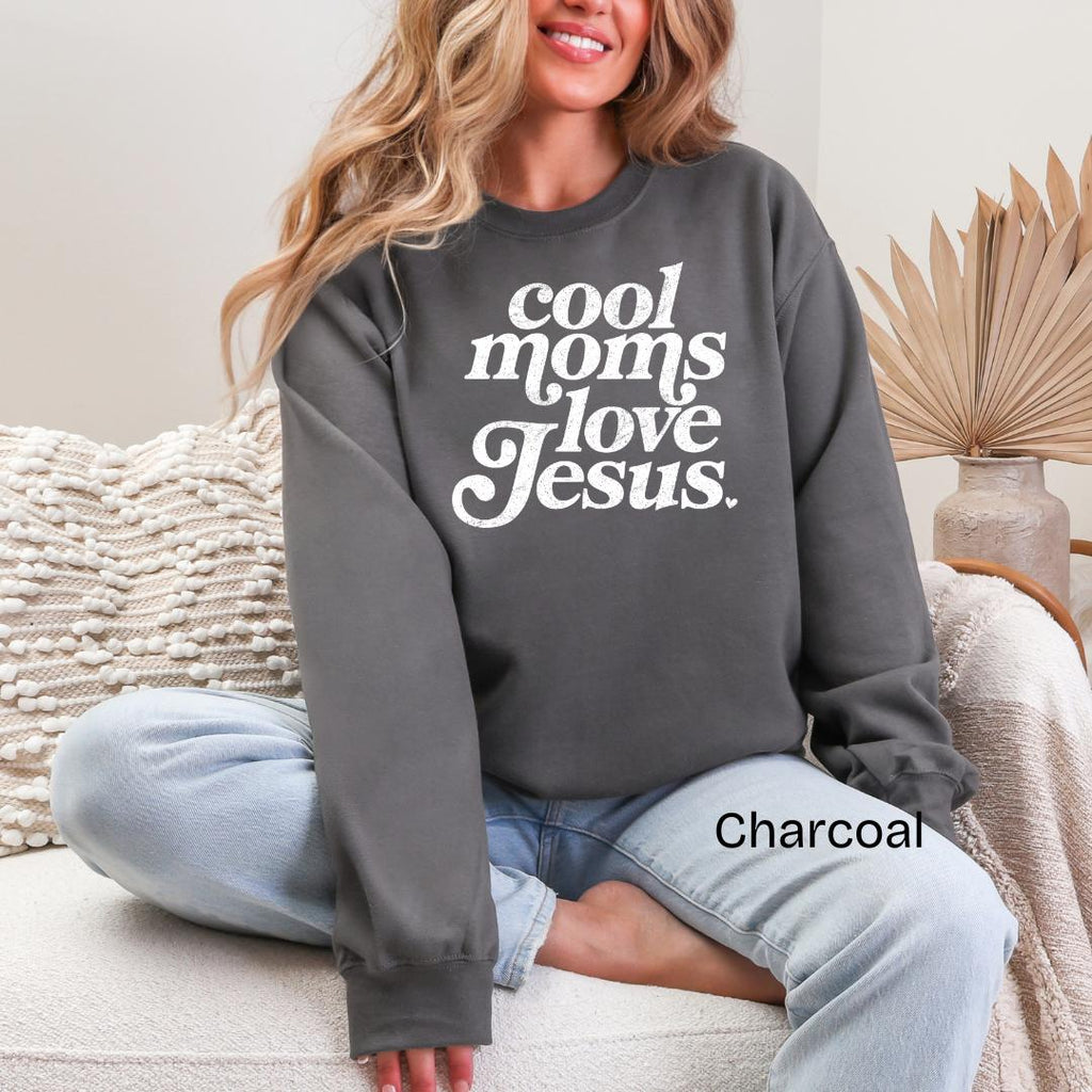Cool Moms Love Jesus Gildan Crewneck Sweatshirt