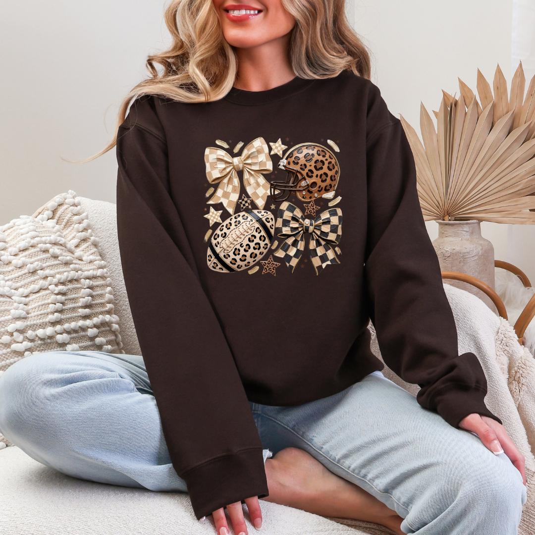 Leopard Print Football Gildan Crewneck Sweatshirt