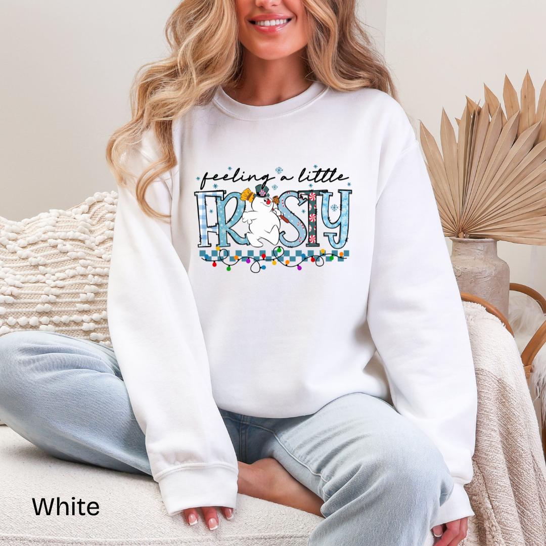 Feeling A Little Frosty Snowman Gildan Crewneck Sweatshirt in White